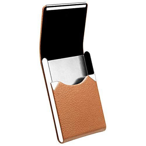 Apricot Padike Leather Business Card Holder Metal Business Card Case Slim Professional Name Card Holder with Magnetic Shut